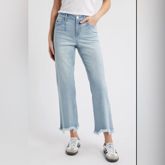1822 Denim Denim - 1822 Denim Frayed High Waist Demi Bootcut Jeans in Chase Size 14/32